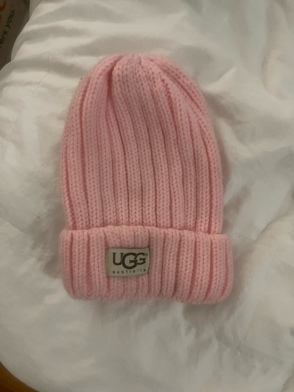 UGG Pink Ribbed Beanie with Folded Cuff